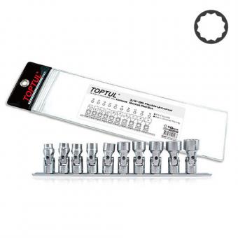 Набор головок 12-гр. с карданом 3/8" 10 ед. 10-19 мм (на планке) TOPTUL
